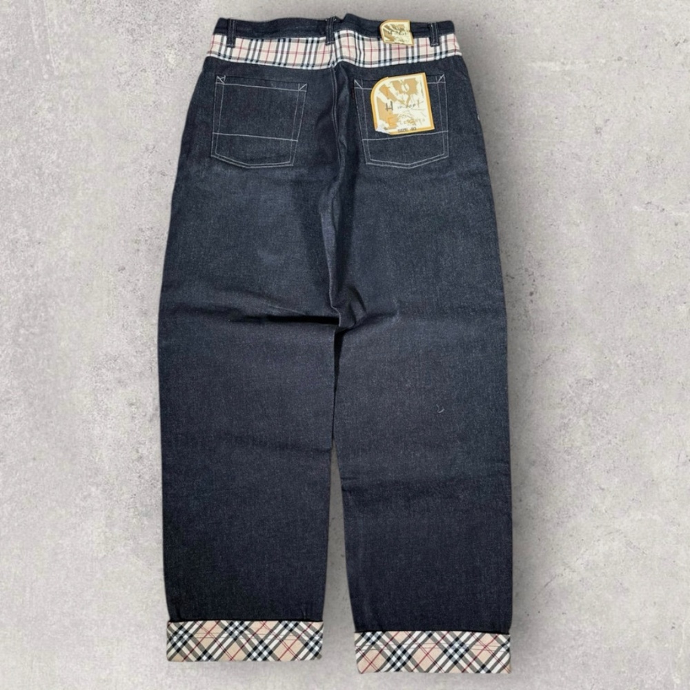NWT vintage raw denim salvage black wide leg hiphop plaid skater element jeans